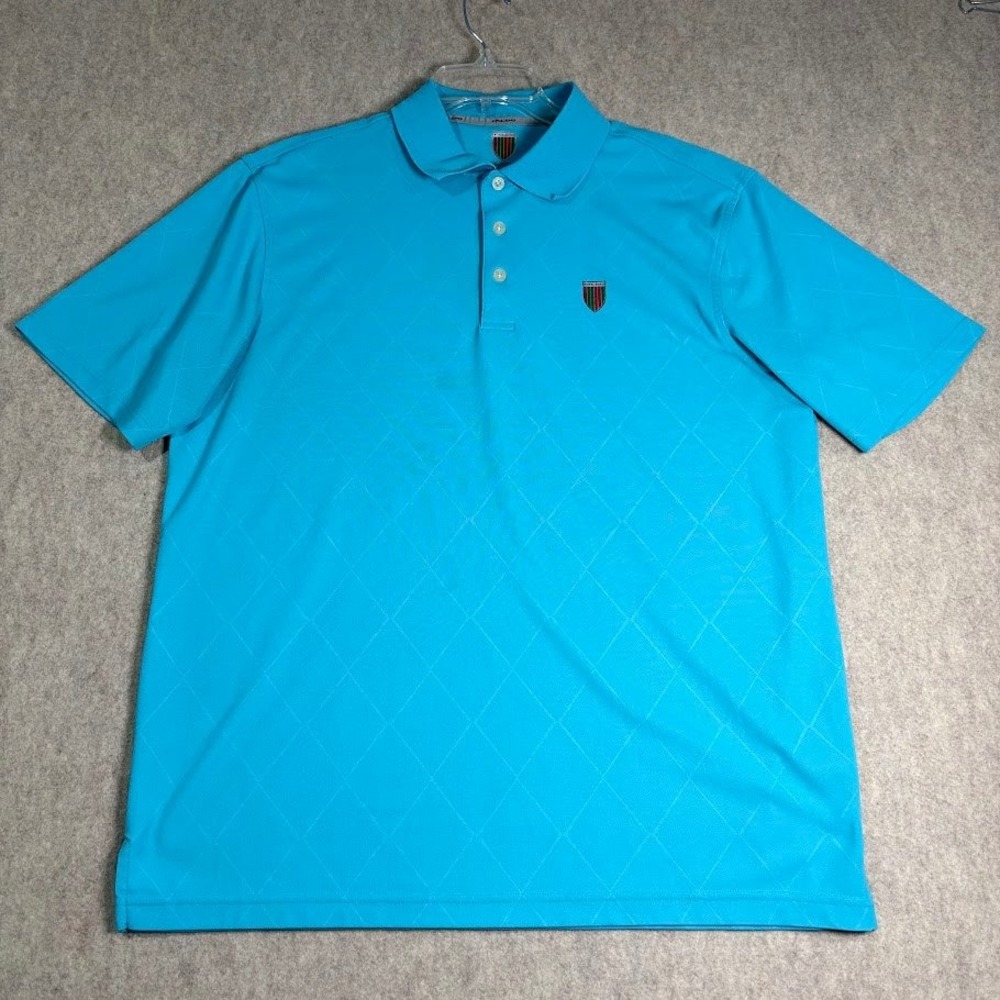 Faldo Polo Shirt Mens Large Blue Polyester Golf Classic Textured Short Sleeve L
